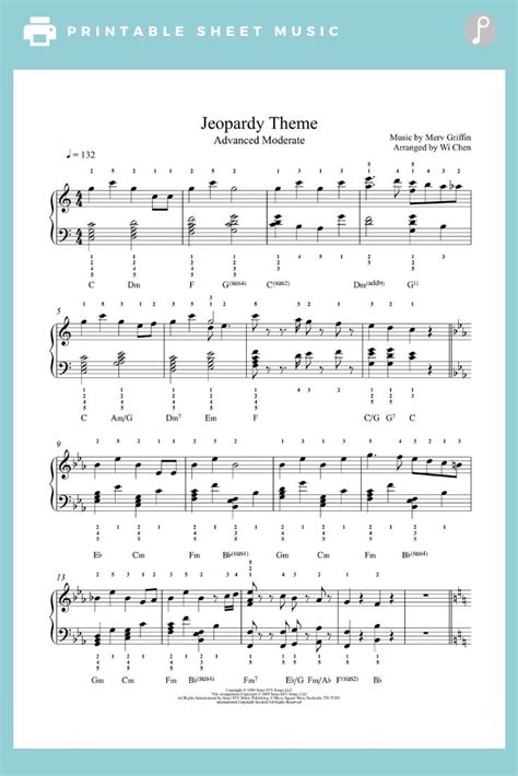 Jeopardy Theme by Merv Griffin Piano Sheet Music | Advanced Level ...