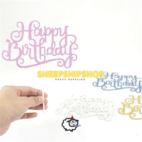 Jual CAKE TOPPER GLITTER Tulisan Sambung Cake Topper Happy Birthday