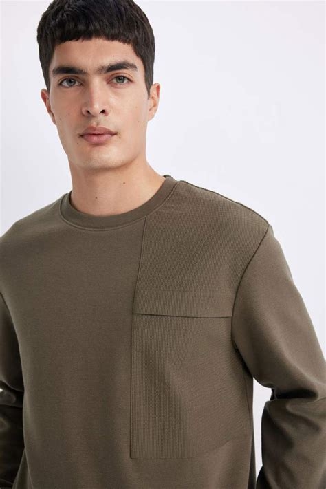 Haki Erkek Regular Fit Bisiklet Yaka Basic Düz Sweatshirt 3060885 DeFacto