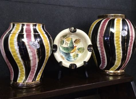 Quaregnon H Bequet Hand Painted Two Vases And An Ashtray Catawiki