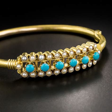 Victorian Turquoise Seed Pearl Bangle Bracelet