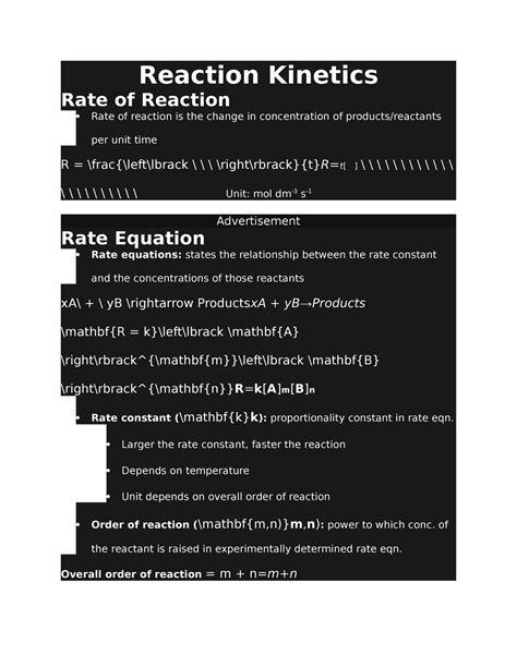 Reaction Kinetics Notes And Summary Reaction Kinetics Rate Of