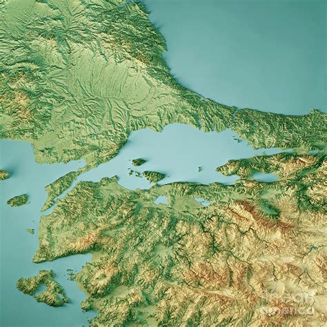 Sea Of Marmara 3d Render Topographic Map Color Digital Art By Frank