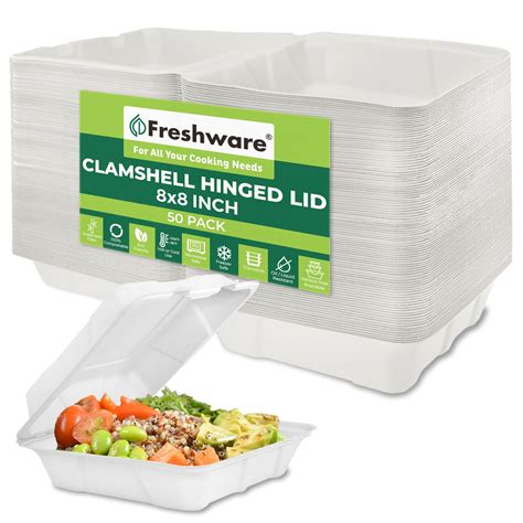 Freshware Compostable Clamshell Food Containers 8x8 50 Pack