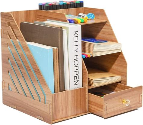 Wooden Desktop Organiser Diy Desk Tidy Stationary Storage Cabinet With