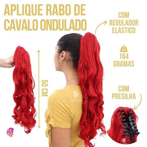 Aplique Rabo De Cavalo Em Piranha Liso Ondulado Cm Fibra Organica