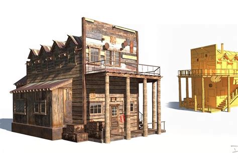 Wild West Hotel Building Low Poly Hotel Building Architecture Wild West