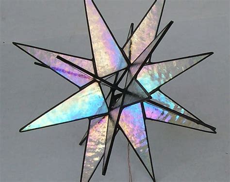 Lg Stained Glass Tree Topper Iridescent Clear Glass 18 Point