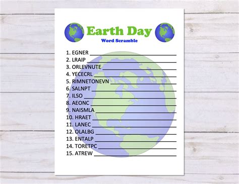 Earth Day Word Scramble Game Earth Day Party Game Printable Etsy