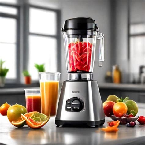 A fruit juice blender with a fruit juice and a glass of juice | Premium ...