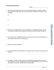 Density Pre Lab Pdf Density Prelab Questions Name 1 When Doing This