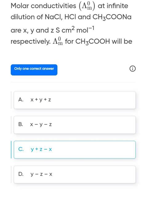 Molar Conductivities M At Infinite Dilution Of Nacl Hcl And Ch Coon