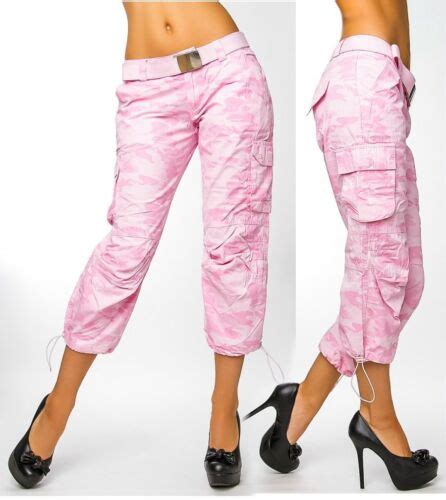 Sexy Miss Damen Camouflage Cargo Capri Hose Gürtel Xs S M L Rosa Army