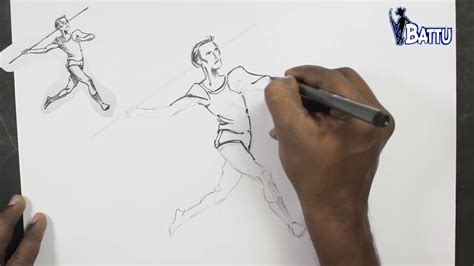 How To Draw Javelin Throw Sports Man Sketch Pencil Drawing Youtube