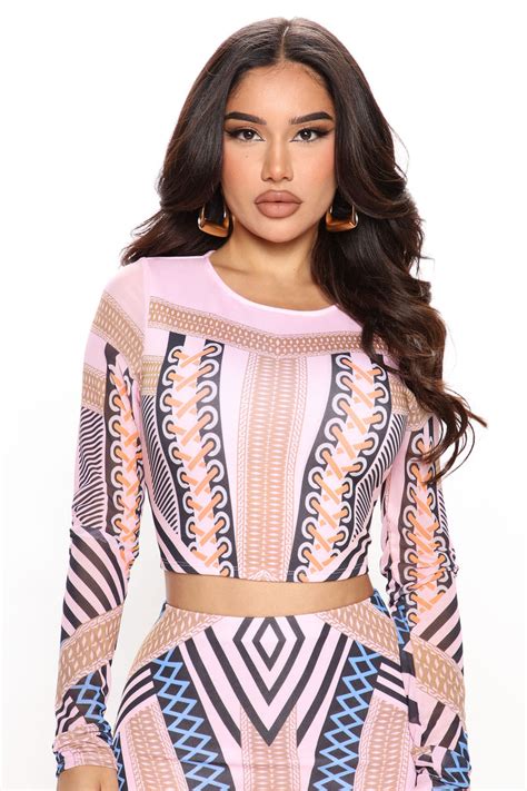 Out And About Printed Mini Skirt Set Pink Combo Fashion Nova