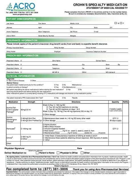 Fillable Online Acro CrohnsRxForm Acro Pharmaceutical Services Fax