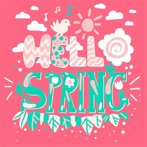 Premium Vector Hello Spring Hand Drawn Lettering