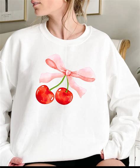 Coquette Cherry And Bow Sweatshirt Coquette Aesthetic Sweatshirt Ribbon Crewneck Trendy Crew