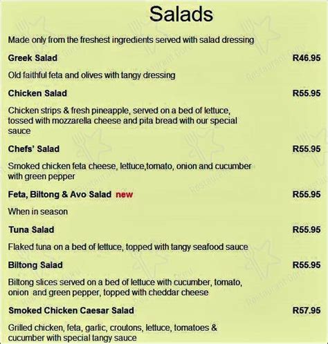 Menu at The Goodies Restaurant, Kempton Park