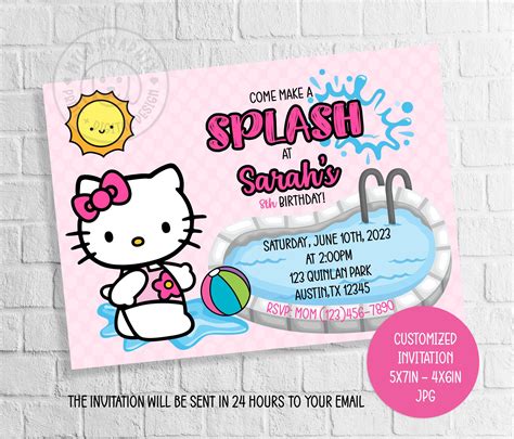 Kitty Pool Party Invitation Kitty Birthday Party Invitation Etsy