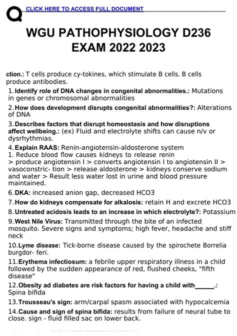 WGU PATHOPHYSIOLOGY D236 EXAM PATHOPHYSIOLOGY Stuvia US