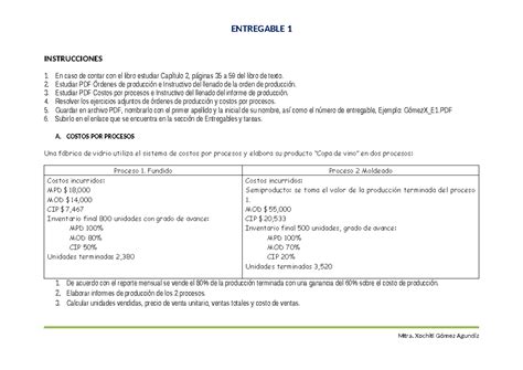 Entregable Costos De Produccion Instrucciones En Caso De Contar