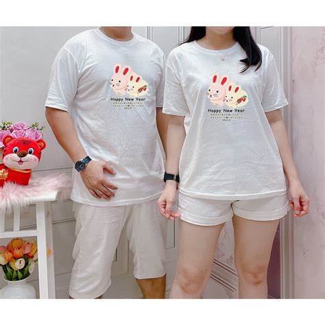 Jual COUPLE RABBIT NEW YEAR COUPLE KAOS IMLEK KAOS PASANGAN IMLEK