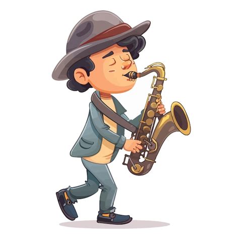 Um Desenho De Desenho Animado De Um Homem Tocando Saxofone Vetor Premium