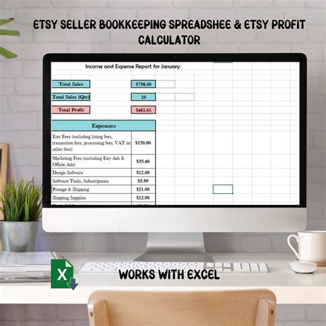 Etsy Bookkeeping Spreadsheet And Etsy Profit Calculator Pricing Spreadsheet Etsy Sellers Etsy