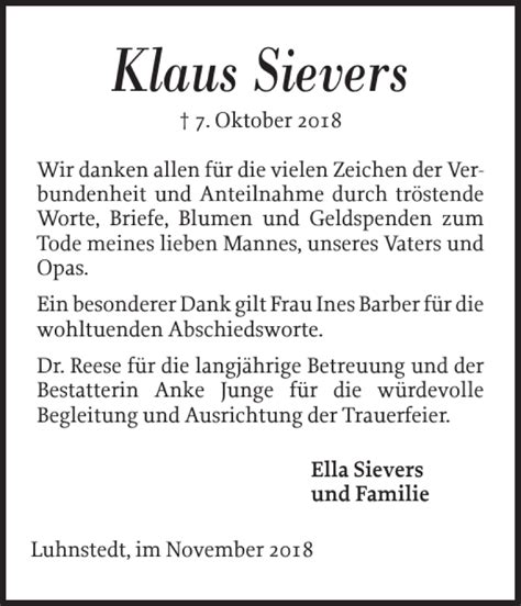 Traueranzeigen Von Klaus Sievers Sh Z Trauer