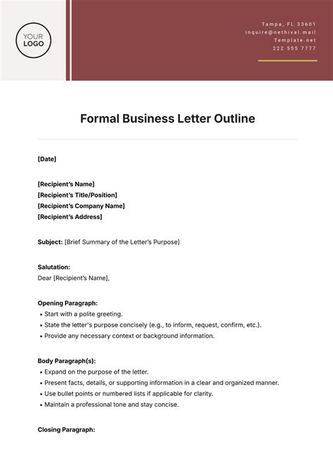 Free Formal Business Letter Outline Template To Edit Online