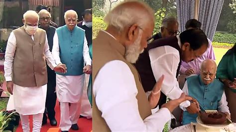 Pm Narendra Modi Bjp Leaders Visit Lk Advani S Residence Cut Cake On