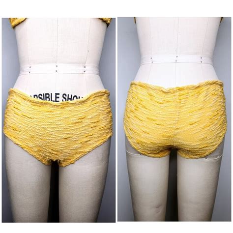 Vintage 70s Yellow Terry Cloth Bikini Textured Biki Gem