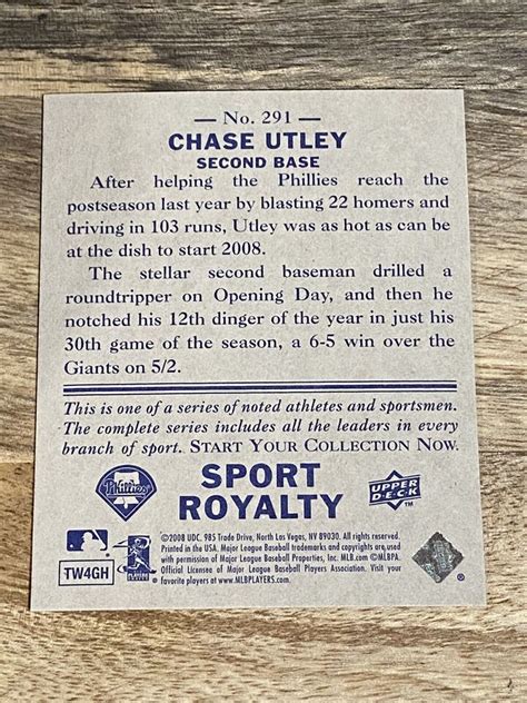 Chase Utley 2008 Upper Deck Goudey Sport Royalty Mini Blue Back 291 SP