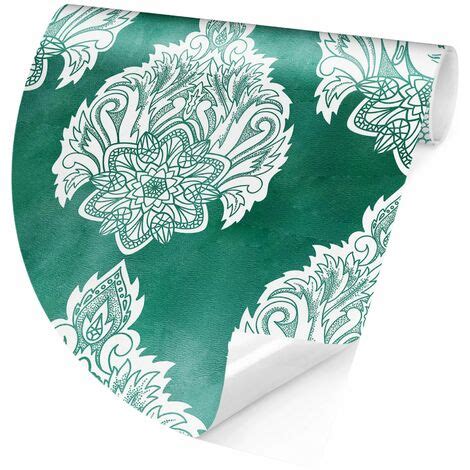 Papier peint rond autocollant Buddha And Lotus Emerald Pattern Ø 50cm