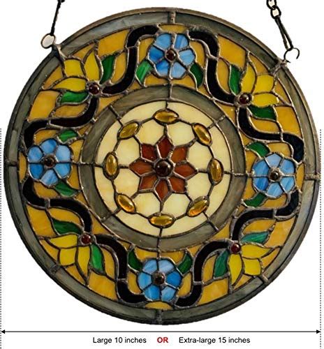 Lios Art Tiffany Style Stained Glass Window Hangings Large Round 10” Diameter Handmade Art