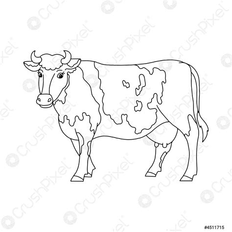 Farm Animal Cow Coloring Book Page For Kids Cartoon Style Stock