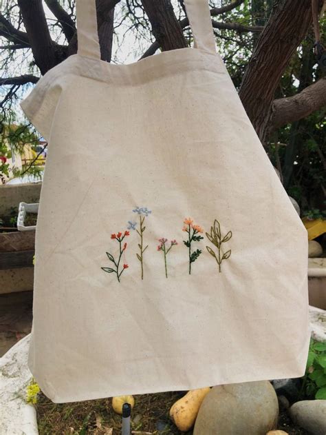 Wild Flower Embroidered Canvas Bag In 2021 Handpainted Tote Bags