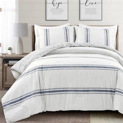 Farmhouse Stripe 3 Piece Comforter Set Lush Decor