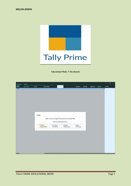 Tally Prime Educational Mode Tutorial Pdf