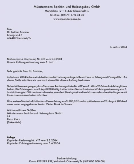 Geschäftsbrief Text Musterbrief Mahnung