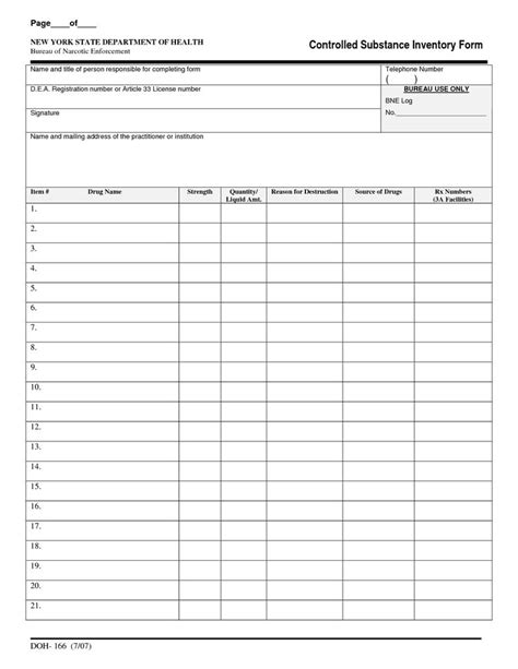 Printable Controlled Substance Inventory Log