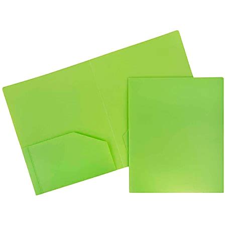 JAM Paper Heavy Duty 2 Pocket Plastic Presentation Folders 9 X 12 Lime