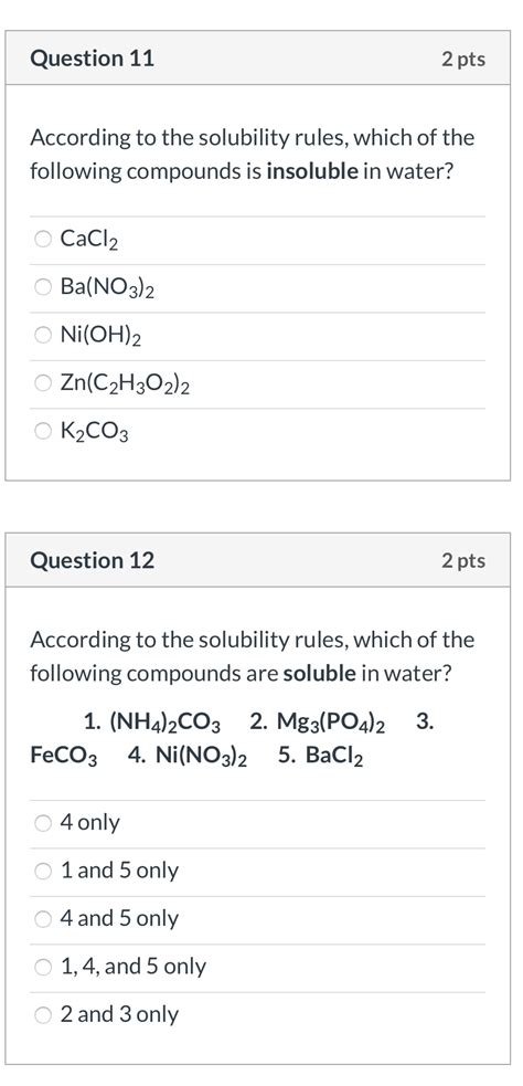 Solved Question 11 2 Pts According To The Solubility Rules