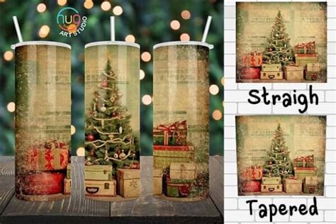 Vintage Christmas Tree Tumbler Xmas PNG Graphic By HugHang Art Studio