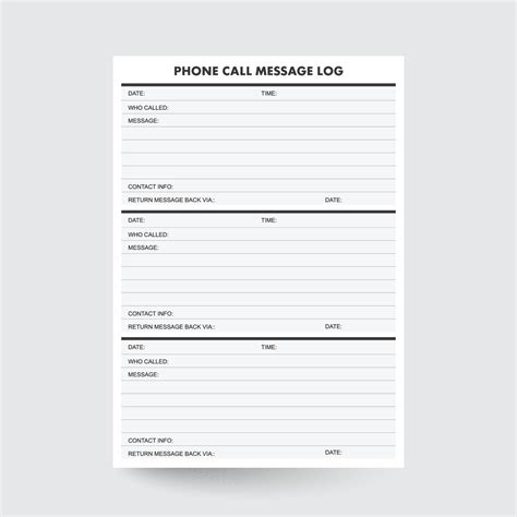 Phone Call Message Log Voicemail Tracker Phone Message Log Printable