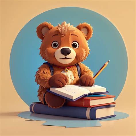 Lindo Oso Escribiendo En Un Libro Con L Piz De Dibujos Animados Icono