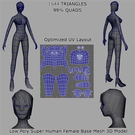 Low Poly Super Human Female Base Mesh D Model