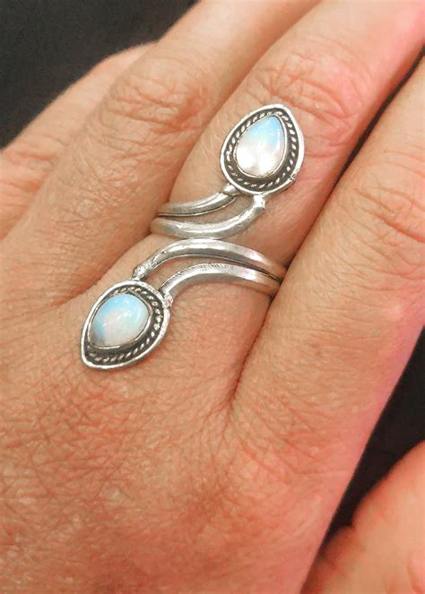 Get Teardrop Stone Studded Oxidised Silver Ethnic Moonstone Ring At