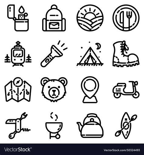 Camping Flat Icon Set Isolated On White Background